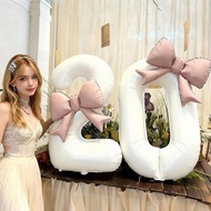 3pcs White Number Balloon 32 Inch Pink Bow Balloon Set for Birthday Party Anniversary Decorations Su