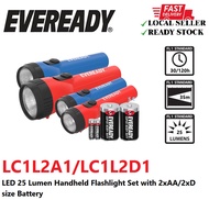 Eveready LED 25 Lumen Handheld Flashlight Set with 2xAA/2xD size Battery (LC1L2A1/LC1L2D1)