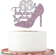 63 & Fabulous Cake Topper, Happy 63rd Birthday Party Decoration Supplies Photo Booth Props, 63 & Fab