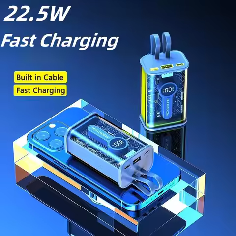 Transparent Power Bank 20000mAh USB C Portable Charger for iPhone 16 Xiaomi Samsung 22.5W Fast Charg