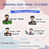 Personalised Name stickers - SBS Bus, SMRT Train, SIA Aeroplane (Water bottle, lunch box, stationari