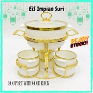 (Ready Stock)EIS Queens Porcelain 16pc Soup Set with Gold Rack Set with Candle Holder Soup Server