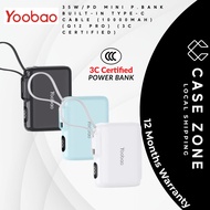 YOOBAO Q12Pro 10000MAH 35W PD QC3.0 FAST CHANGING POWERBANK WITH TYPE-C BUILT-IN CABLE 3C Certificat