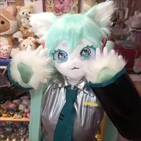 Furry Cosplay Miku Mask Kigurumi Head Costume Cat Kig Head Mask Headset Party Animal Costume Perform