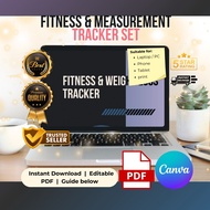 Meticulous Fitness & Measurement Tracker Canva Template - Body Measurements, Fitness Goals, Cardios.