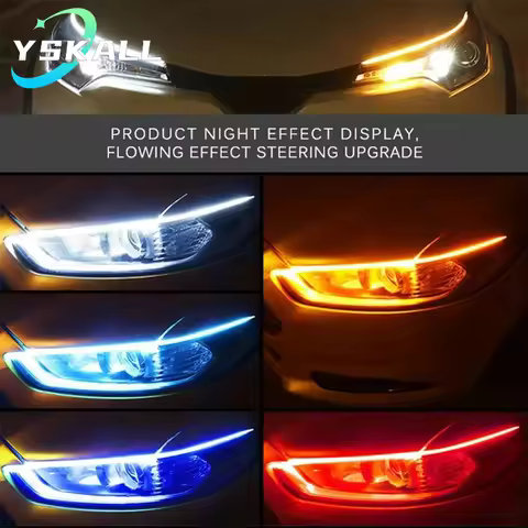 2 Pcs Car DRL Flexible Waterproof Headlight LED Strip Universal Auto Headlights RGB Turn Signal Yell