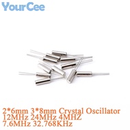 10pcs 32.768KHz 12MHz 24MHz 4MHZ 7.6MHz Frequency Resonator Oscillator Quartz Crystal Cylender 2*6mm
