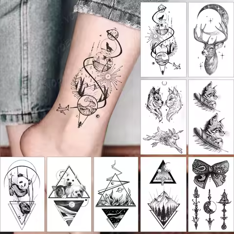 Waterproof Temporary Tattoo Sticker Wolf Planet Flash Tatoo Sky Mountain Forest Arm Wrist Fake Tatto