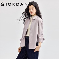 GIORDANO Women Shirts Sanding Classic Collar Chunky Shirts High-Low Hem Long Sleeve Simple Basic Fas