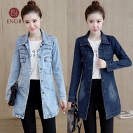 Korean Style Long-sleeved Denim Jacket Women's Slim Single-breasted Mid-length Trench Coat