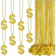 Gold Dollar Sign Necklace, Fake Money Chain Necklace, Jewelry Mardi Gras Beads Bling Gold Chain with