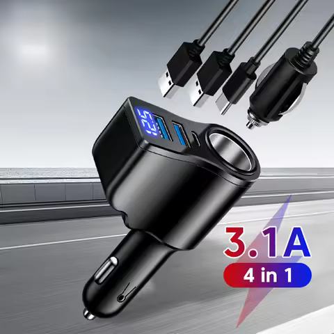 3.1A Digital Car Charger Dual USB 5V/3.1A + Type-C PD5v/3A + 90wCar Plug Fast Charging Phone Adapter