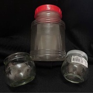 布丁奶酪透明玻璃瓶 2個其一含蓋子 約100ml + 0.5公升塑膠透明收納罐合售@c587