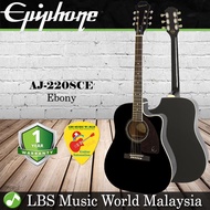 Epiphone AJ-220SCE Solid Top Acoustic Electric Guitar With Built in Pickup Ebony Black (AJ220S AJ200