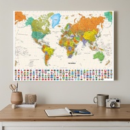 Multiple Sizes Unframed World Map Countries with Cities Poster Art Prints Wall Painting Decor School