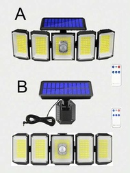 1入組太陽能ip65防水戶外壁燈,附帶遙控5個戶外太陽能燈+300led燈,具有照明反射器,動態感應防水廣角安全燈,3種照明模式太陽能聚光燈,適用於後院花園,公園柵欄街燈,路徑,車庫,道路,遊樂場和其他裝飾戶外太陽能壁燈（b 300led分體式）