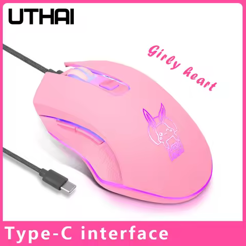 UTHAI DB69 USB Wired Mouse Type-C Optical Mouse Hyun Colorful Gaming Mouse New Cute Rabbit Cute Kaqi