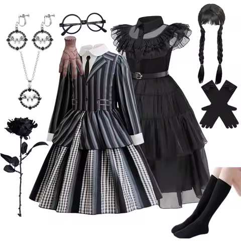 Girls Black Wednesdays Dress Gothic Adam Family Movie Role Play Halloween Carnival Party Cosplay Uni
