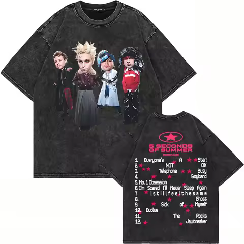 100% Cotton Vintage Washed 5 Seconds of Summer Everyone’s A Star World Tour 2026 T Shirt Men/Women O