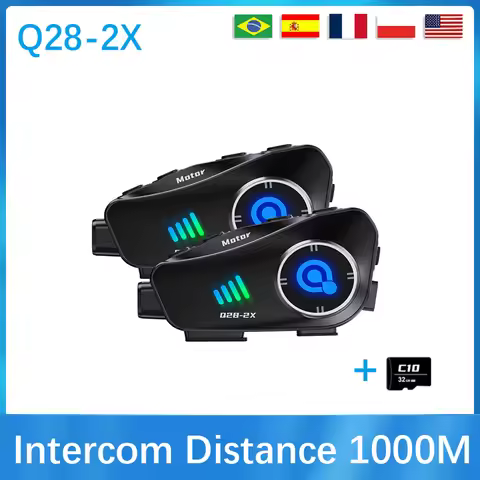 New 2024 Q28-2X Motorcycle Helmet Bluetooth Headset Intercom Camera 1080p HD Large WideAngle View IP