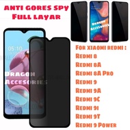 LAYAR SHC888 Anti SPY Redmi 9A 9C 9T 9i 9 Power 8 8A Pro Privacy Full Cover Magic Tempered Glass Ant