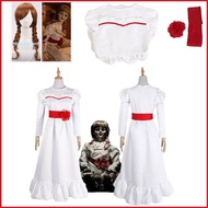 New Creation Halloween Annabelle  Horror Doll White Dress Cosplay Costume Fancy Dress