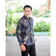 KEMEJA Mahkota Navy Batik Shirt For Men Slimfit Lapis Sogan Modern/Premium Modern Men's Batik Shirt/Men's Batik Shirt Solo Modern Lapis Sogan