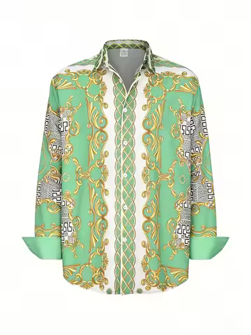 Men's Luxury Long-Sleeve Shirt 9 Colors Baroque High-Definition Printed Shirt Hawaiian Vacation Outd