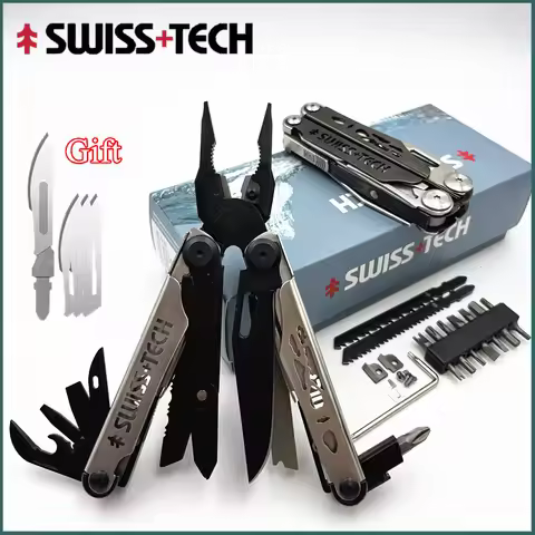 SWISS TECH 37 In 1 Multitool Pliers EDC Folding Multi Tool Scissors Replaceable Saw Blade Outdoor Su