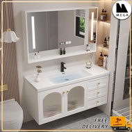 🇸🇬⚡Vanity cabinet Bathroom Vanity Cabinet Set Mirror Cabinet Set with washbasin 60/70/80/100cm makeup mirror cabinet wall hanging cabinet Free Tap and Pop Up Waste Washbasin