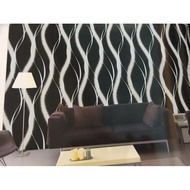 Cozy 3D Black, White, Brown Striped Wallpaper