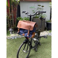Bag For Brompton Front Leather Cover Canvas Material - Blue