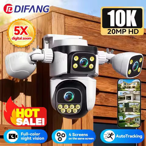 10K 20MP WiFi Cam Four Screen 360° Security Protection 5X Zoom Wifi6 CCTV Auto Tracking P2P Video Su