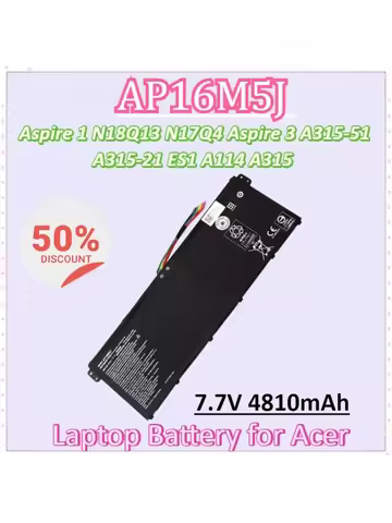 New AP16M5J 7.7V 4810mAh 37WH Laptop Battery for Acer Aspire 1 N18Q13 N17Q4 Aspire 3 A315-51 A315-21