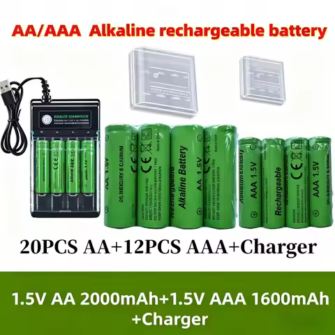 AA AAA 1.5V Alkaline Rechargeable Batteries LR6 LR03 Battery with Charger For Remote Control Compute