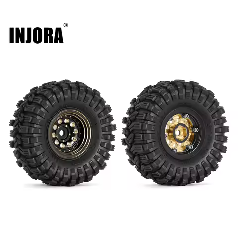 INJORA Black Coating Brass 1.0" Beadlock Wheel Tires Set for 1/24 1/18 RC Crawler Car Axial SCX24 AX
