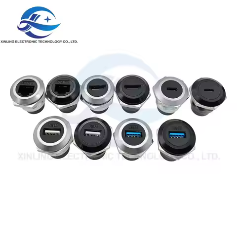 1Pcs Metal round socket D-type RJ45 through network USB2.0 USB3.0 connector panel HDMI CAT6 usb conn