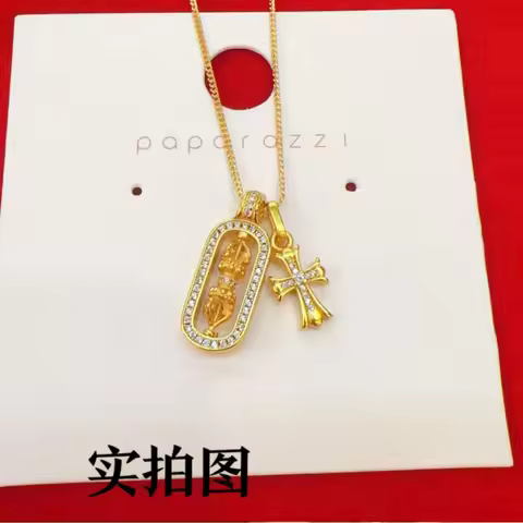 Women's 24K Gold (AU999) Moissanite-Encrusted Vajra Pestle Necklace | 3D bamboo pestle, filigree bam