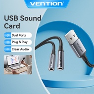 Vention External Sound Card USB Dual-Port Audio Adapter Plug and Play for Computers/Gaming Consoles/