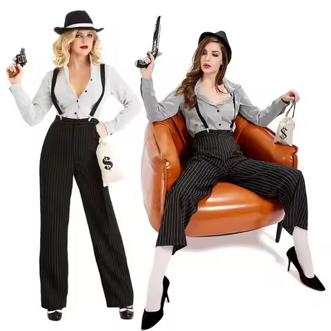 Women Halloween Purim Party Female Gangster Cosplay Costume Stage Performance Magician Fancy Dress