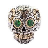 綠眼糖骷髏戒指 – 純銀男士戒指