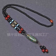 Tibetan Nine-Eyed Dzi Necklace Sweater Chain Agate Necklace Ethnic Style All-Match Pendant Men Women