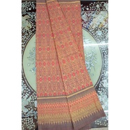 Silk Sarong Woven 6-Shuttle Raised With Glass Flowers Natural Color Size 1x2 Meters Red And Gold Sha