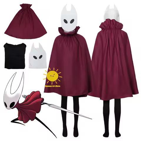 Game Hornet Cosplay Hollow Knight Silksong Cosplay Costumes Maroon Cloak Jumpsuit Mask Hornet Suit H