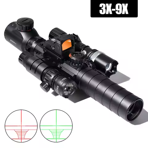 Tactical 3X-9X Riflescope Red Green Illuminated Reticle Scope 3-9X32 EG Combo Sight Airsoft Hunting 