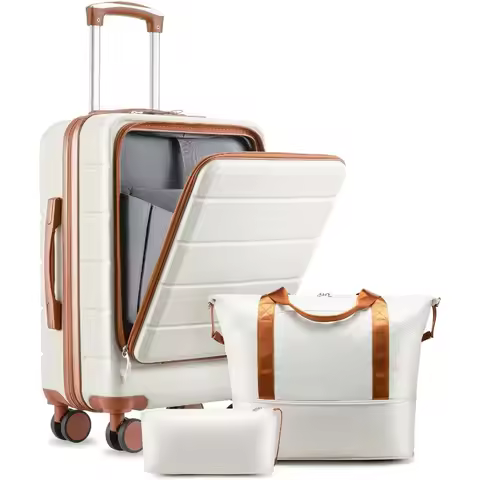 Carry On Luggage 22 x 14 x 9 Airline Approved, H1F Front Pocket Hardside Suitcase with Spinner Wheel
