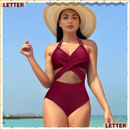 LETTER1 Swimwear, Padded Bra One-piece Woman Swimsuit, 2024 Fast Dry Solid Color Hot Beach Suit Woman Beach Wear