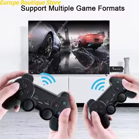 4K HD Video Game Console 2.4G Double Wireless Controller Game Stick For PS1 10000 Games 64GB Retro G
