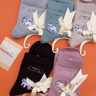 Cat pattern socks - bow tag (real photo)