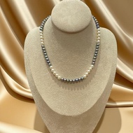 White Akoya pearl chain mixed with gray freshwater pearls (DNT0091) - MOON Jewelry